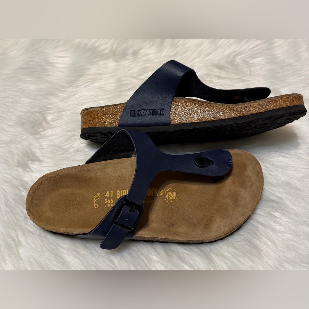 Birkenstock Men’s Gizeh Navy Blue Leather Thong Sandals